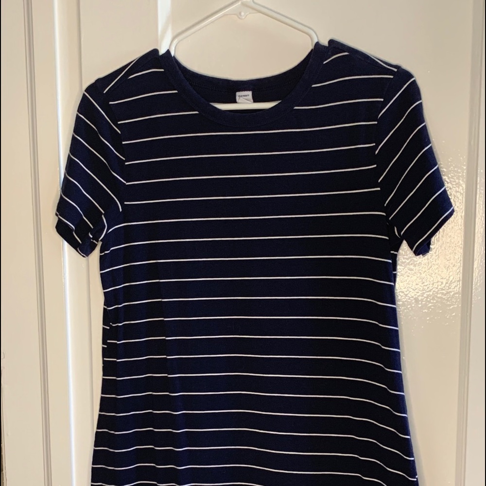 Navy Blue Striped T-shirt Dress